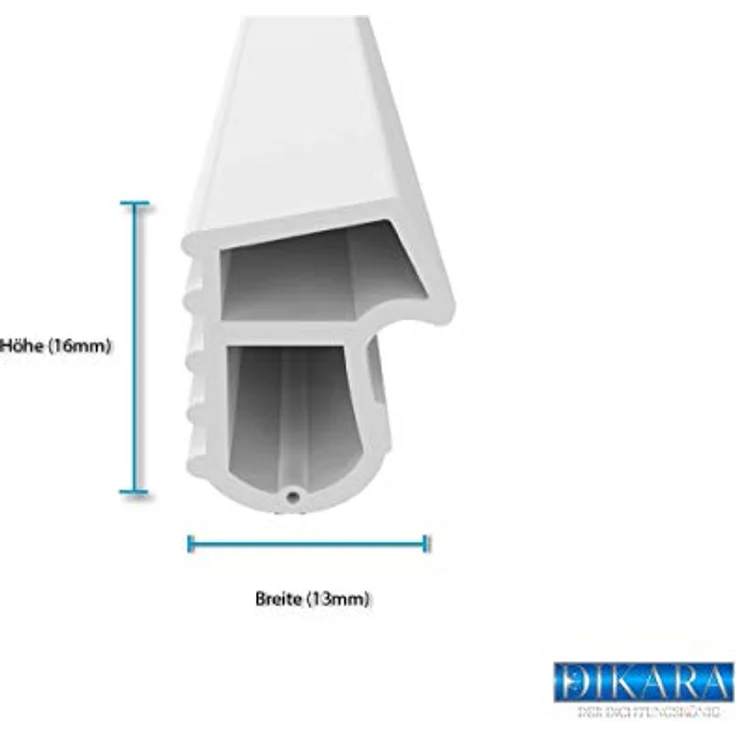 Dikara Stahlzargendichtung Weiß 5m - Thermoplastische Dichtung gegen Zugluft, Lärm und Staub, Dichtungshöhe 16mm, Dichtungsbreite 13mm, witterungsfest und UV-beständig – Bild 2