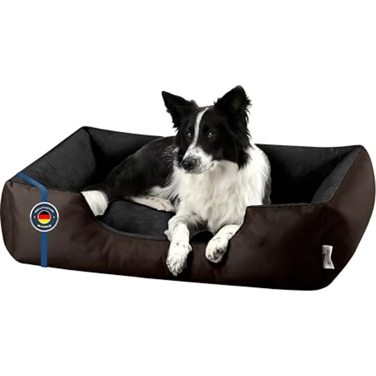 BedDog Hundebett LUPI, Hundekissen mit Abziehbaren Waschbaren Bezug, Hundekorb, Hundesofa für Mittel-Große Hunde, L, braun-schwarz - Komfortables und strapazierfähiges Hundebett für entspannten Schlaf – Bild 1