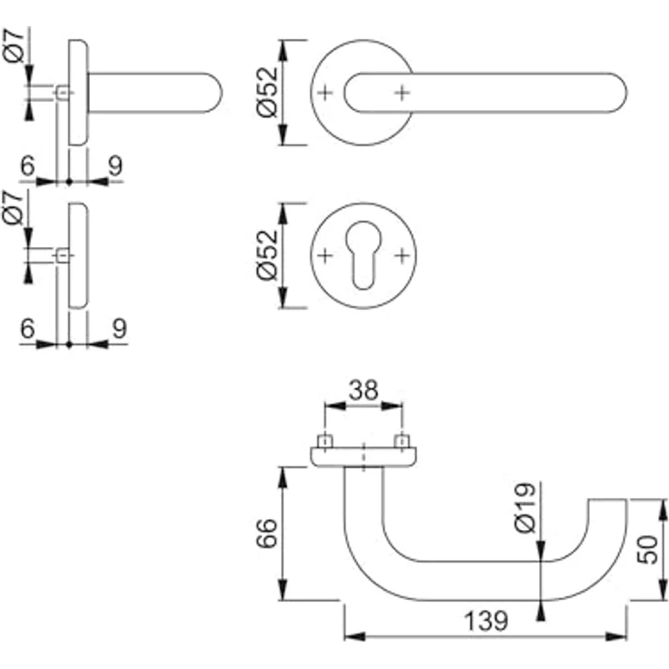 Hoppe Rosettengarnitur Baden E1388Z/17KV/17KVS, Edelstahl, für Türstärke 37-42 mm, DIN links/rechts, PZ Lochausschnitt, verdeckte Befestigung – Bild 3