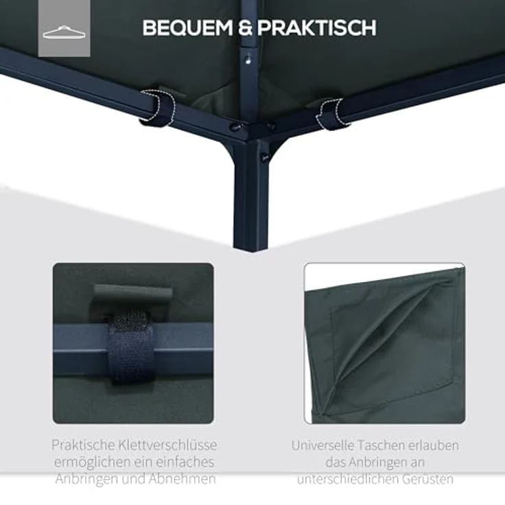 Outsunny Pavillon-Ersatzdach, Grau, 295 x 295 cm, Wasser- und UV-beständig – Bild 4
