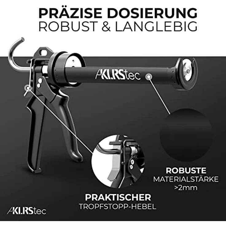 KLRStec Kartuschenpistole - Kartuschenpresse mit maximaler 25:1 Übersetzung - Profi 4K Kartuschenpistole für alle gängigen 150-300ml Dicht- und Klebstoff-Kartuschen, Silikon, Acryl, Mörtel etc. - Preisvergleich – Bild 5