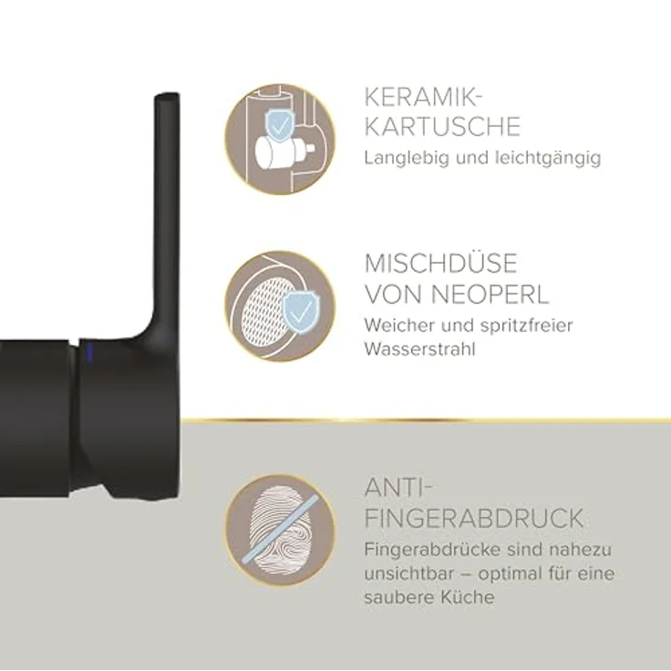 Lenz Küchenarmatur ALUNA, Schwarz, mit flexibler Pendelbrause, 360°-Schwenkfunktion und Anti-Fingerabdruck-Beschichtung – Bild 7