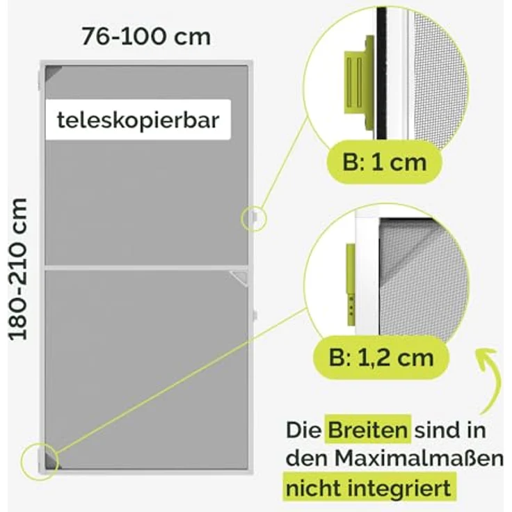 Nematek Insektenschutz Tür Teleskoprahmen - schmale Fliegengitter Tür mit Rahmen - 100 x 210 cm, weiß, ohne Zusägen – Bild 4