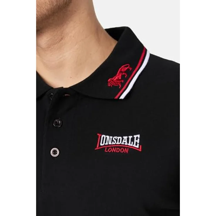 Lonsdale Poloshirt Lion, Arbeitsshirt mit farblich abgesetzten Stickereien und gestreiften Bündchen – Bild 6