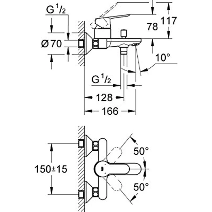 GROHE Einhand-Wannenbatterie BauEdge 23334, inkl. Rückflussverhinderer, Wandmontage, chrom – Bild 2