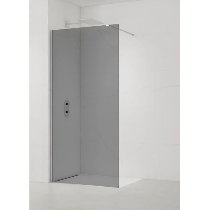 Swiss Aqua Technologies Walk In Duschwand 90CM, Rauchglas Chromprofil mit Nano Beschichtung, rahmenlos