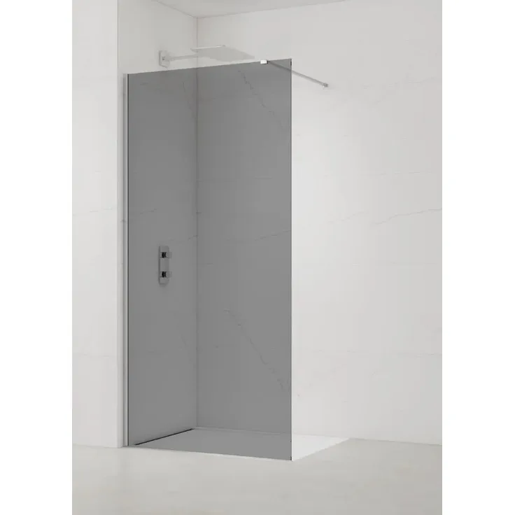 Swiss Aqua Technologies Walk In Duschwand 90CM, Rauchglas Chromprofil mit Nano Beschichtung, rahmenlos