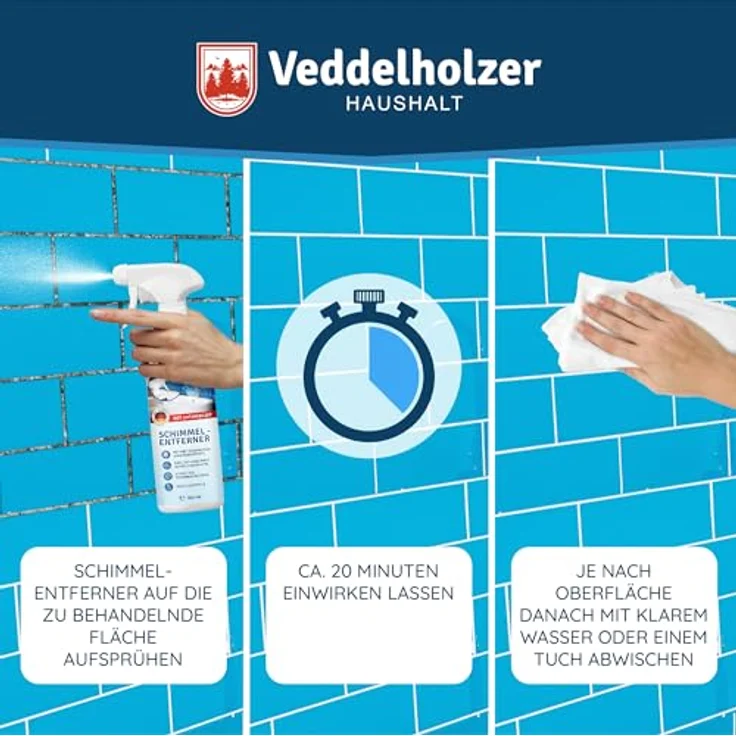 Veddelholzer Premium Schimmelentferner mit Aktivchlor, Anti Schimmelspray für Wände, Fenster, Bad und mehr, 500ml – Bild 5