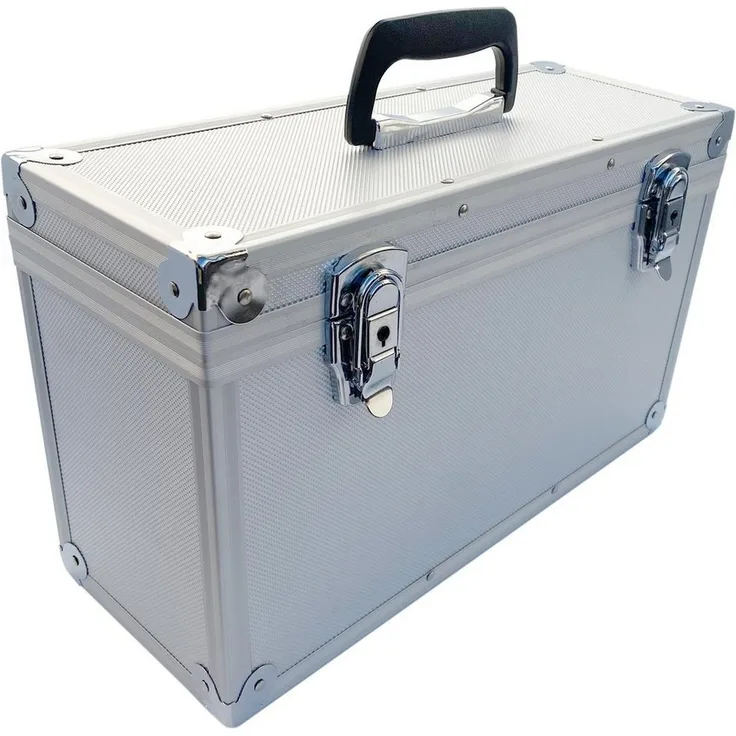 ECI Tools Werkzeugkoffer Aluminium Koffer Silber Entnehmbarer Deckel 400 x 155 x 240 mm, abschließbare Schnellverschlüsse, stoßgeschützte Ecken