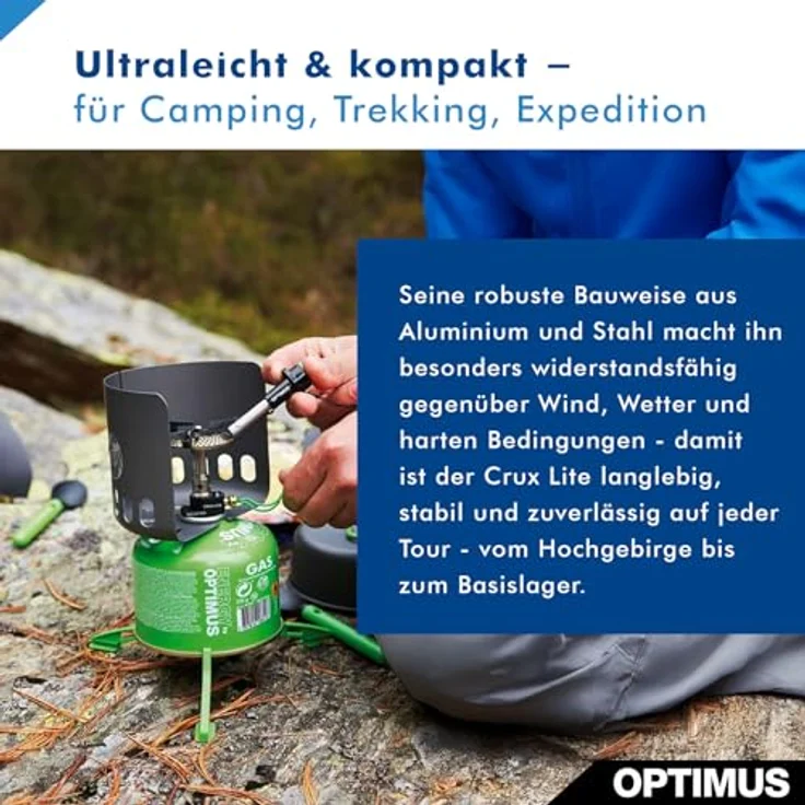 Optimus Crux Lite, Campingkocher mit Piezozündung, 10.200 Watt, extrem leicht, 86 g – Bild 3