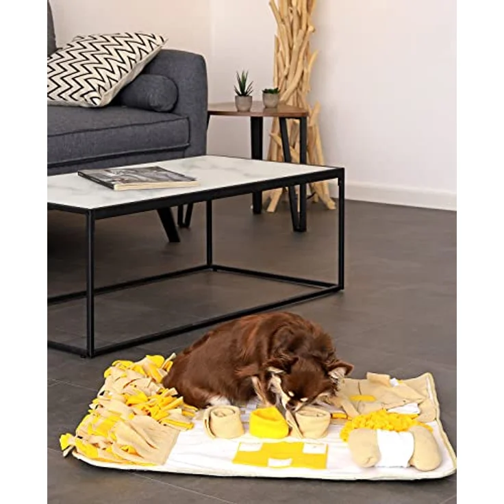 lionto Schnüffelteppich, Tier-Intelligenzspielzeug für Hunde, 70 x 60 cm, gelb-braun, mit Anti-Rutsch-Beschichtung – Bild 3