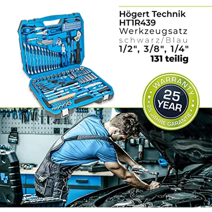 Högert Werkzeugbox Allround Werkzeugkoffer- Set 131-teilig HT1R439 – Bild 3