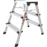 Alu Trittleiter zusammenklappbar | 3 Stufen | 61 cm Höhe | Leichter Klapptritt, Tritthocker | klein und kompakt | mit rutschfesten Füßen | belastbar bis 150 kg | Haushaltsleiter