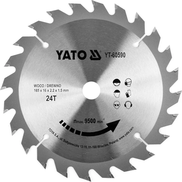 Yato Kreissägeblatt TCT-Sägeblatt für Holz 165x24tx16mm, Widia-Klinge mit Wolframkarbidbeschichtung für präzise Schnitte