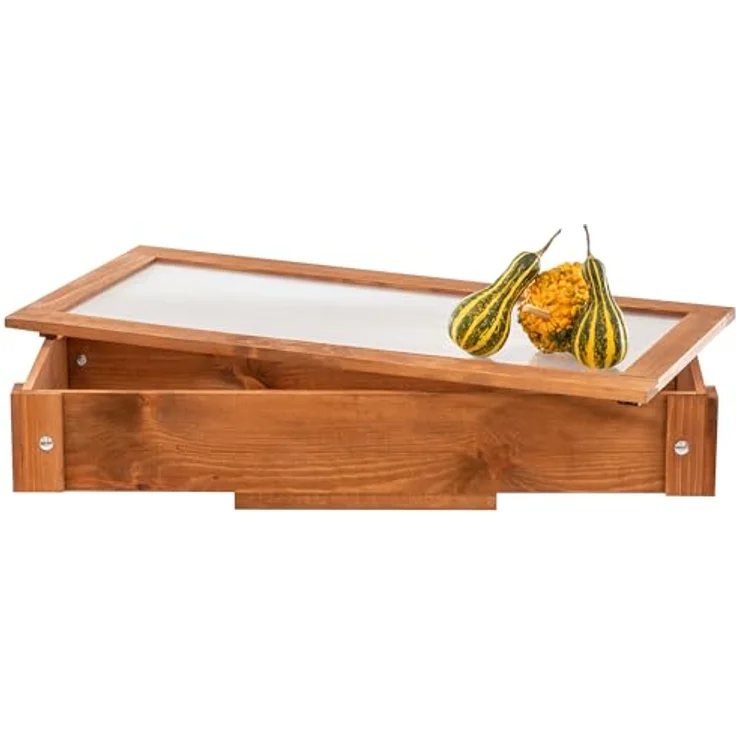 ITA Frühbeet Aufsatz aus Holz 80x37x10 cm, wetterfest mit Polycarbonat Fenster, geeignet für Hochbeete, braun, FSC-zertifiziert, Made in EU – Bild 1