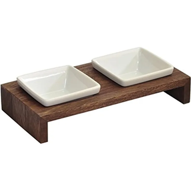 Replus | Futterstation Meshidai Doppelnapf in Walnuss | L 30 x B 15 x H 5 cm, 2 x 200 ml