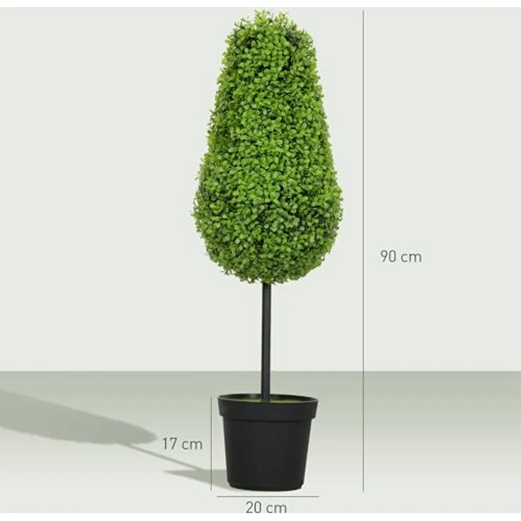 HOMCOM 2er Set Künstliche Buchsbaum 90cm, UV-beständige Kunstpflanze in Tränenform im Topf, ideal für Innen- und Außenbereich – Bild 3