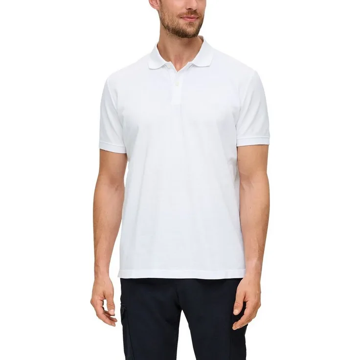 s.Oliver Poloshirt mit Logostickerei, Baumwolljersey in hüftlangem Schnitt, navy