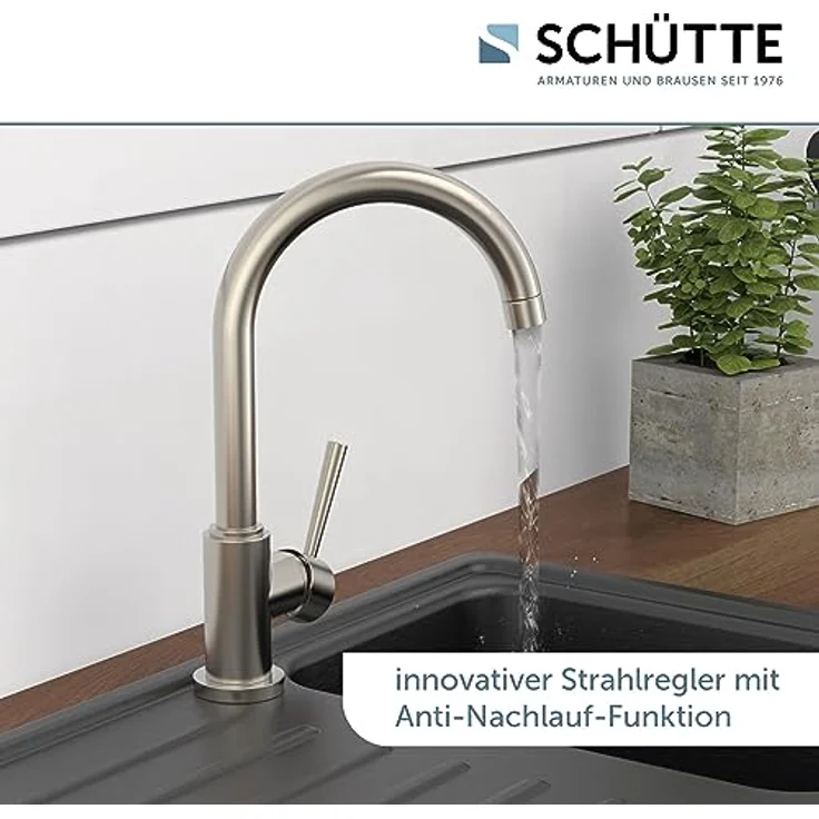 Schütte Cornwall Niederdruck Spültischarmatur, 360° schwenkbarer Wasserhahn mit Dripless-Strahlregler, Einhebel-Mischbatterie – Bild 7