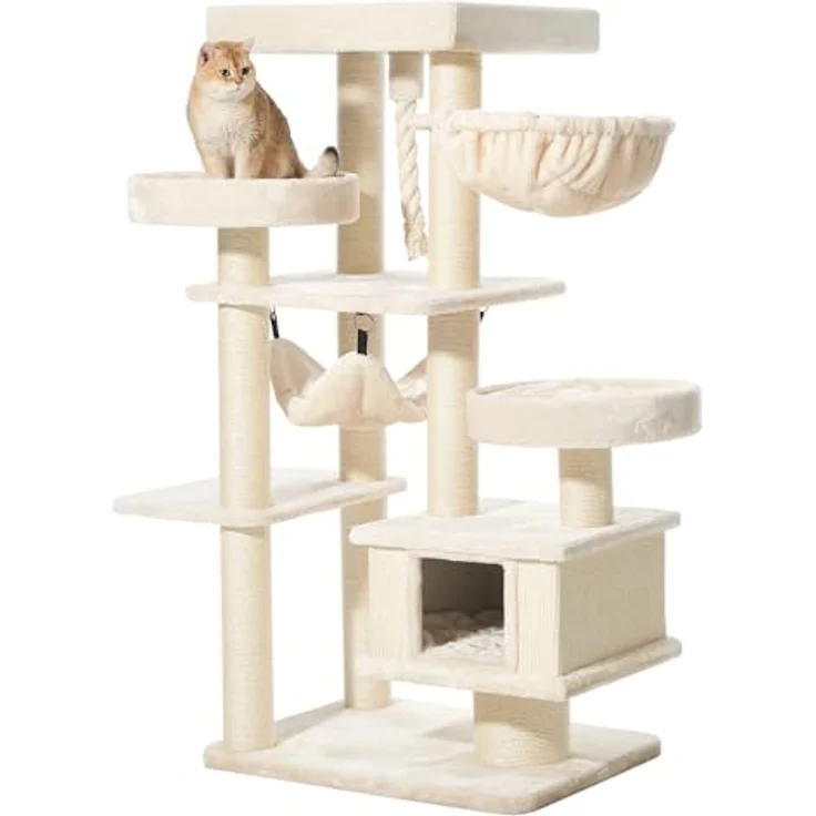 Nobby Kratzbaum VAGO Cream, 79 x 59 x 162 cm, Sisal-Kratzfläche und kuschelige Höhle – Bild 1