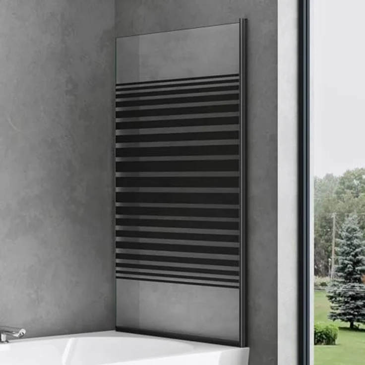 doporro Badewannenfaltwand Badewannenaufsatz Cortona201 Duschwand, Einscheibensicherheitsglas, Milchglasstreifen, schwarz – Bild 5