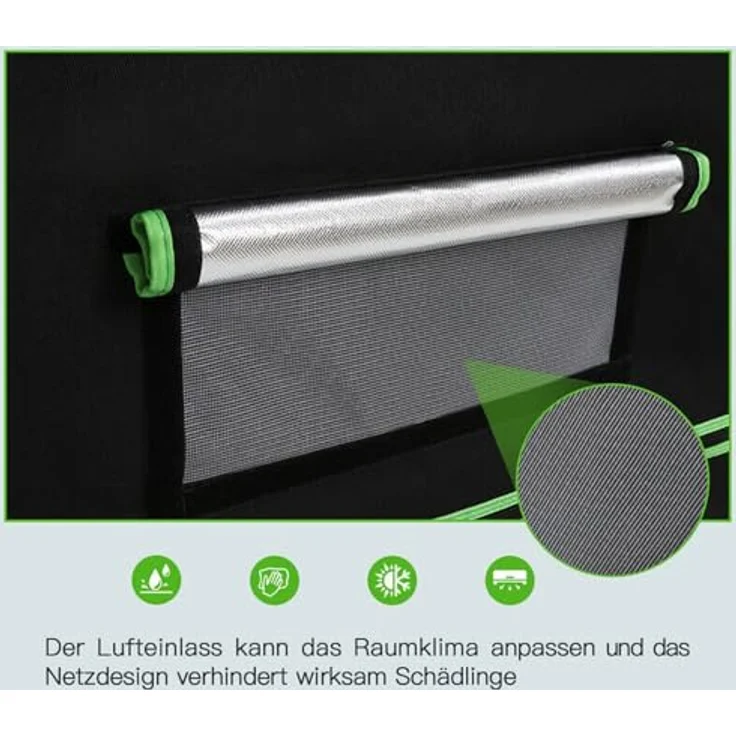 JUNG Gewächshaus Growbox Indoor 70x70x160cm - Reflektierende Mylar-Wände, robuste Metallstangen - Grün – Bild 4
