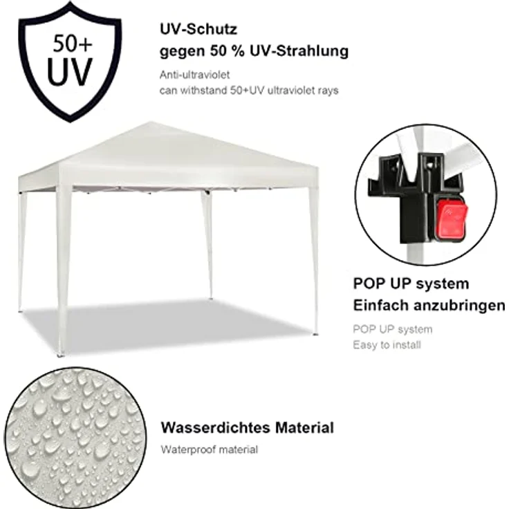 WOLTU Pavillon Pop-Up wasserdichter Faltpavillon Sonnenschutz Event Pavillon Gartenpavillon auf Terrasse Camping Festival Pagodenzelt aus Oxford Metallrahmen 3 x 3 m Beige PVL0002be – Bild 2