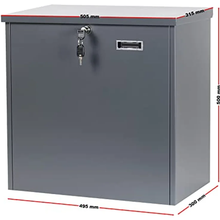Wiltec Paketkasten grau 508 x 315 x 500 mm, Innovatives Einwurfsystem, geräumig & modern, Stahl – Bild 4