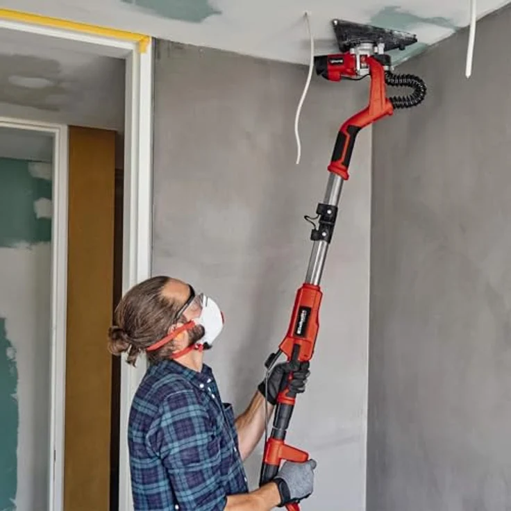 Einhell Trockenbauschleifer TE-DW 225 X (750 W, wechselbarer Schleifteller, Bürstenkranz gefedert, bis 165 cm Teleskop-Stiel, inkl. Schleifscheiben + Gitterleinen im Koffer) – Bild 5