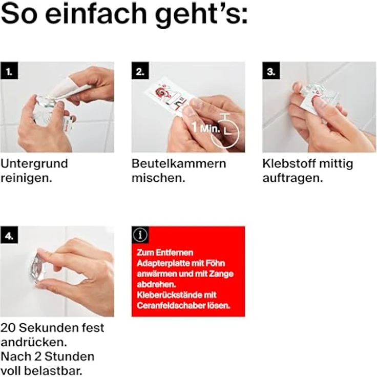 fischer Badkleber 6 g, wasserbeständiger Kleber für Badeaccessoires, transparent, ohne Werkzeug befestigen – Bild 4