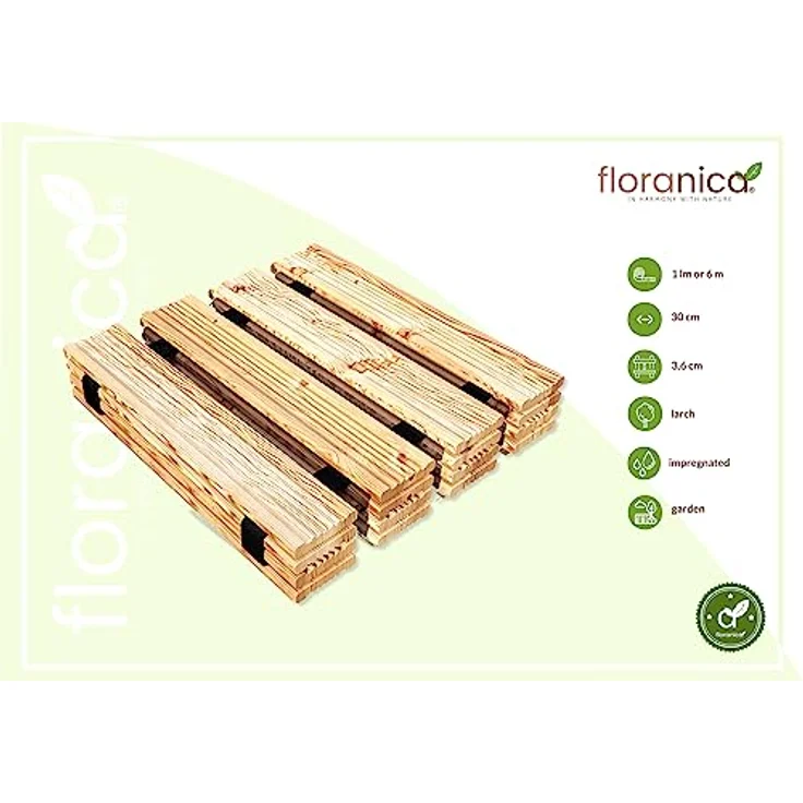 Floranica Gartenweg Rollweg Holztritt Gartentritt Garten Holz Holzweg Ausrollbarer Gartentritt Gartenrollwege Dekorative Holztritte aus Lärchenholz Länge in lfm, Breite 30 cm, Farbe: Natur – Bild 2