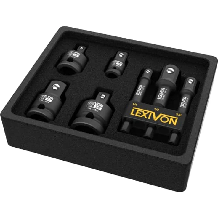 LEXIVON Schlagschrauber-Adapter-Kombinationsset LX-109, 7-teilig mit 1/4"-3/8"-1/2" Adaptern, aktive Rostschutz-Beschichtung durch Manganphosphat – Bild 2