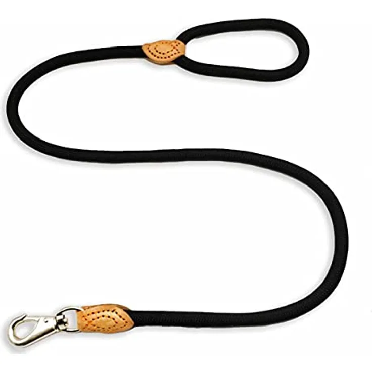 MONKIMAU Hundeleine aus Nylon für mittelgroße Hunde, 130 cm lang mit Lederapplikationen, schwarz