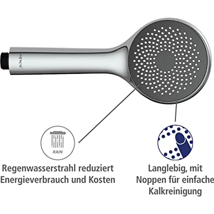 WENKO Wasserspar Duschkopf Watersaving, wassersparende Universal-Handbrause, Duschbrause mit Wasserspar-System, 40% Wasser sparen bei vollem Komfort, Duschkopf Ø 9,6 cm, ABS verchromt – Bild 5