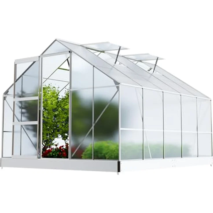 GARMIO® Gewächshaus Arona 310x250cm für den Garten, Alu Frühbeet inklusive Fundament, 4 Dachfenster Treibhaus Aufzucht Pflanzenhaus Tomatenhaus 7,75m² UV-Schutz – Bild 1