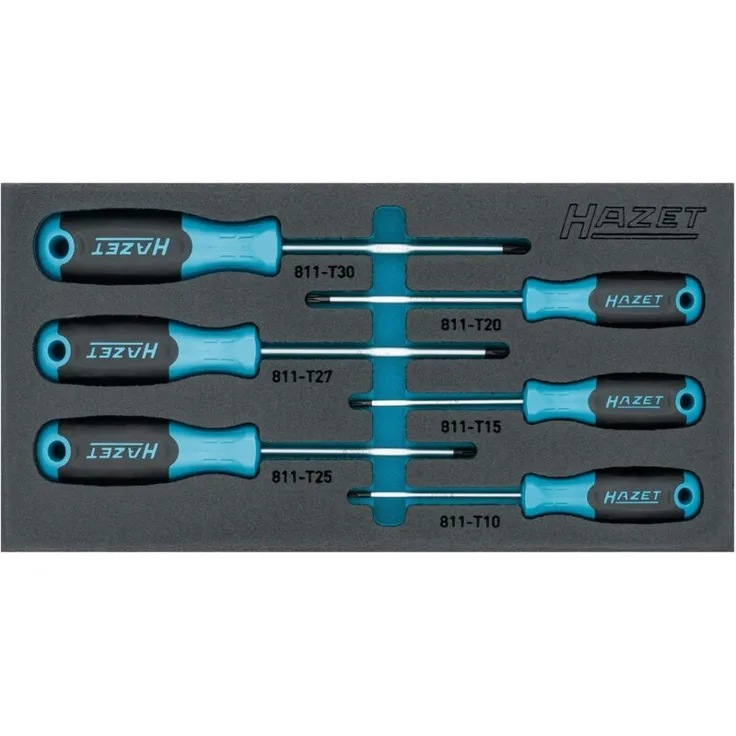 Hazet Schraubendreher Satz, 6-tlg. Innen TORX Profil T10-T30, mit zweifarbiger Weichschaumeinlage für Sicherheit und Ordnung