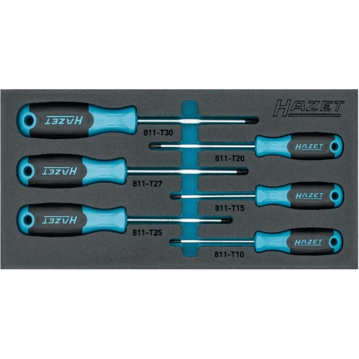 Hazet Schraubendreher Satz, 6-tlg. Innen TORX Profil T10-T30, mit zweifarbiger Weichschaumeinlage für Sicherheit und Ordnung