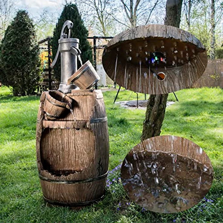 Köhko® Dölitz 13014 Gartenbrunnen mit Regenfalleffekt, Wasserspiel aus Kunststein mit LED-Beleuchtung, 33 x 33 x 85 cm – Bild 5