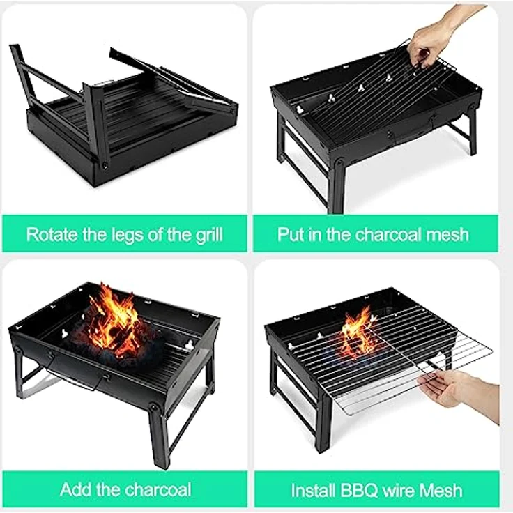 AGM Holzkohlegrill Picknickgrill Edelstahl Kleiner Grill Portable Campinggrill Abnehmbare BBQ Grills für Outdoor Garten Party – Bild 4