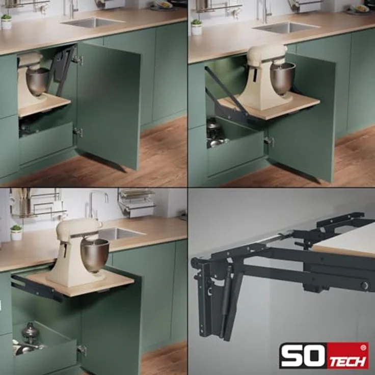 Kesseböhmer ChefsTable Parallelschwenkmechanik für Unterschrank, belastbar bis 16 kg, Schwenkbeschlag für Küchengeräte – Bild 3