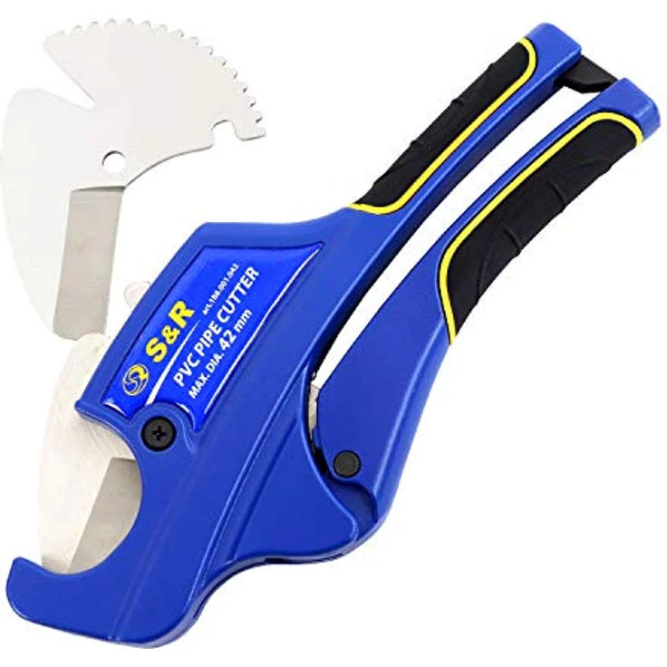 S&R Rohrschneider 188001042, präzises Schneidwerkzeug für Rohre bis 42 mm, Edelstahl, blau, inkl. Ersatzklinge – Bild 2