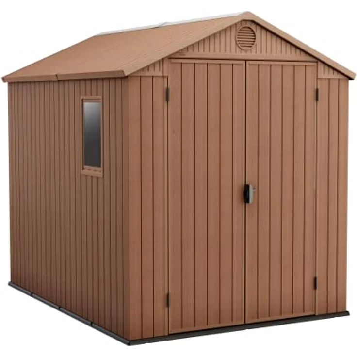 Keter Gerätehaus Darwin 6x8, Braun, Außenmaße 190x244x221cm, wartungsfrei, wetterfest, wasserdicht, mit Unterboden – Bild 1