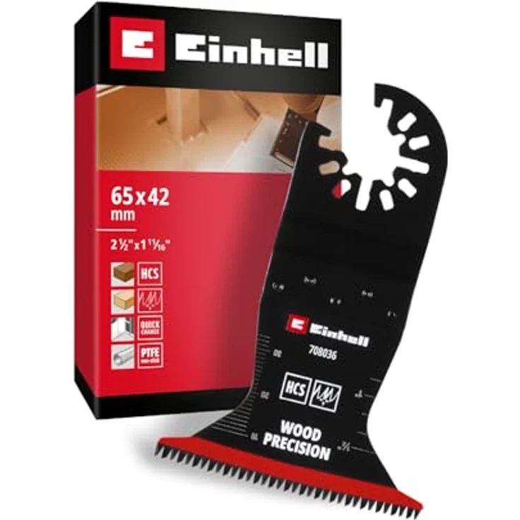 Einhell Tauchsägeblatt aus Kohlenstoffstahl, 65 mm Breite, 42 mm Eintauchtiefe, PTFE-Coating, Japanverzahnung, gekrümmte Schneide, Schnellwechselfunktion – Bild 1