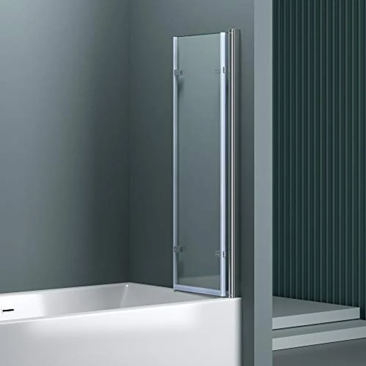 doporro 130x140 cm Design-Duschwand für Badewanne Badewannenaufsatz Duschabtrennung 6mm ESG-Sicherheitsglas inkl. NANO-Beschichtung Badewannenfaltwand Wandanschlag rechts – Bild 3