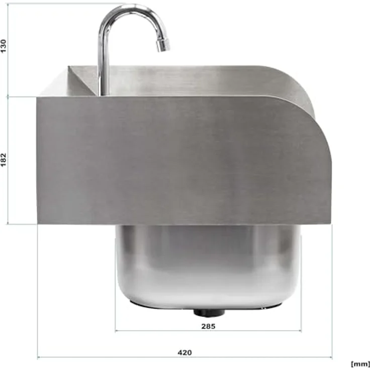 XPOtool Edelstahl Gastro Waschbecken mit quadratischem Innenbecken, 3-seitigem Spritzschutz zur Wandmontage, für Gastronomie Küche Werkstatt, Silber – Bild 3