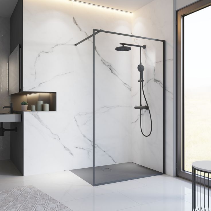 Schulte Walk-In-Duschwand 'Trend 2.0' Schwarz, 100 x 200 cm - Barrierefreier Einstieg, starker 6 mm Sicherheitsglas