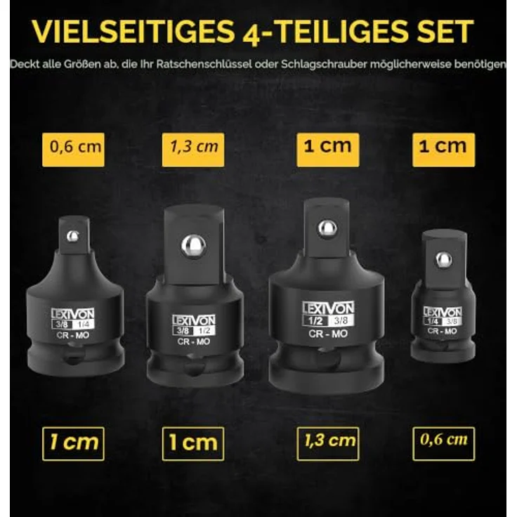 LEXIVON Schlagschrauber-Adapter-Kombinationsset LX-109, 7-teilig mit 1/4"-3/8"-1/2" Adaptern, aktive Rostschutz-Beschichtung durch Manganphosphat – Bild 3