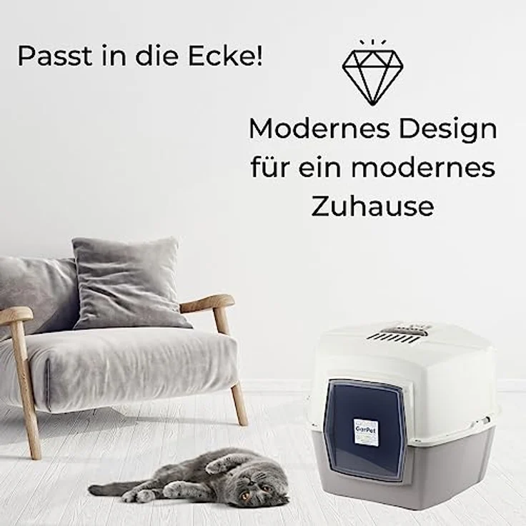 GarPet XXL Jumbo Eck Katzentoilette Katzenklo Ecke mit Deckel Große Ecktoilette Katzen Haubentoilette WC Filter Schaufel – Bild 4