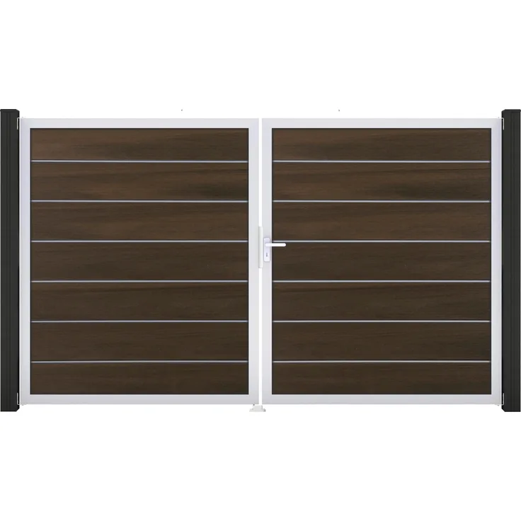 GROEN & JANSSEN Doppeltor GroJa Solid Grande Premium Aluminium, 300 x 180 cm, Walnuss, inkl. Zierleisten vormontiert