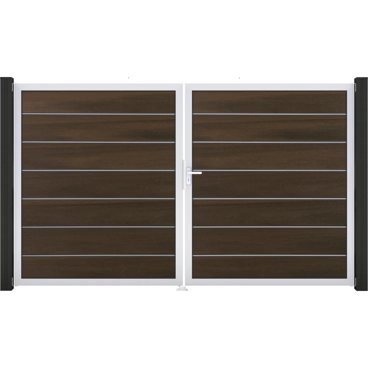 GROEN & JANSSEN Doppeltor GroJa Solid Grande Premium Aluminium, 300 x 180 cm, Walnuss, inkl. Zierleisten vormontiert